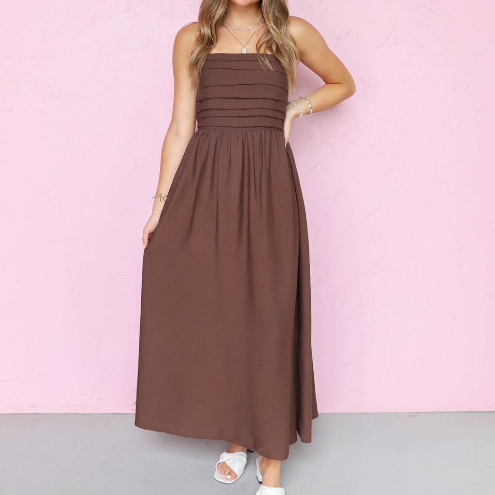 Blu Pepper Strapless Midi Dress Brown size Medium NWT